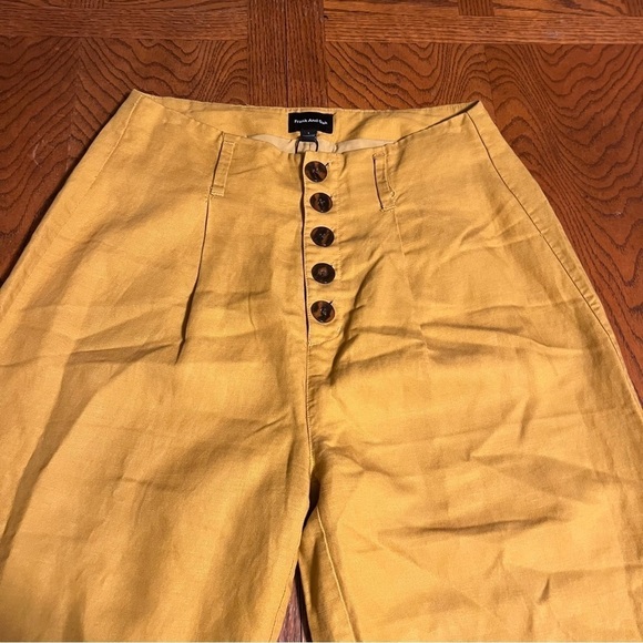 Frank & Oak Tencel and Linen Blend Button Front Trouser Pants in Mustard Sz 4 - Picture 6 of 16